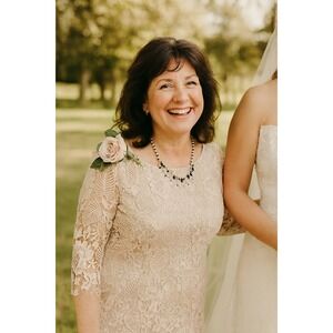 Lace Dress Floral Blush Pink Sheath Medium plus Pearl Handmade Necklace‎